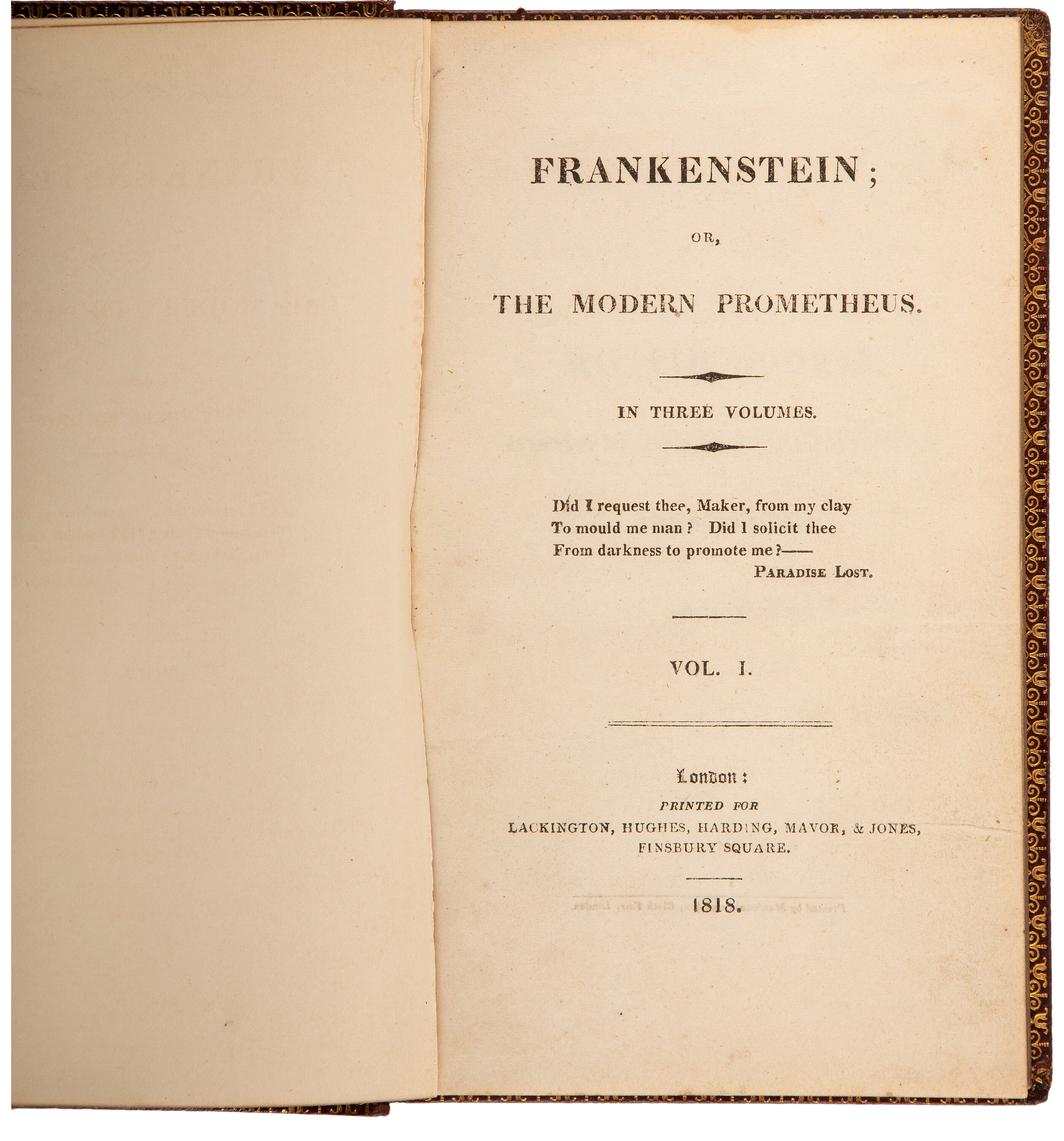 Title page of 'Frankenstein; or, The Modern Prometheus' from 1818