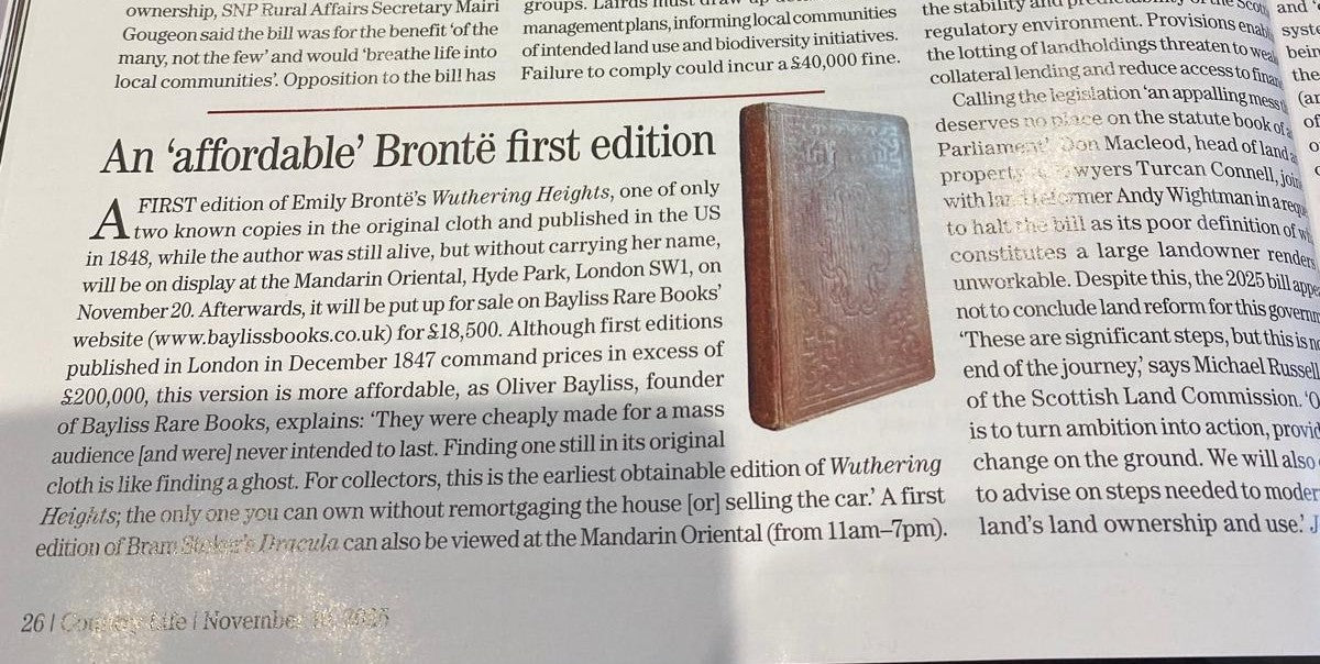 Country Life: Wuthering Heights first edition